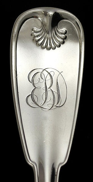 8 Antique Tiffany & Co Palm 1871 Sterling Silver Shell Place Table Spoons
