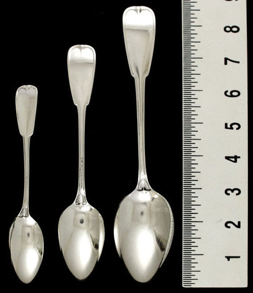 8 Antique Tiffany & Co Palm 1871 Sterling Silver Shell Place Table Spoons