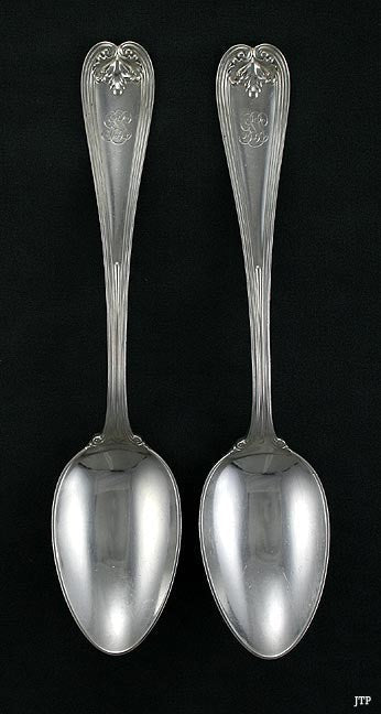 Antique Pair Tiffany & Co Colonial Sterling Silver Table Place Spoons 8.5"