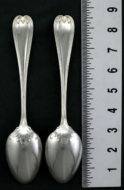 Antique Pair Tiffany & Co Colonial Sterling Silver Table Place Spoons 8.5"