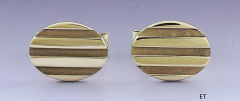 Handsome Tiffany & Co 18k Yellow Gold Ridged Oval Striped Cufflinks