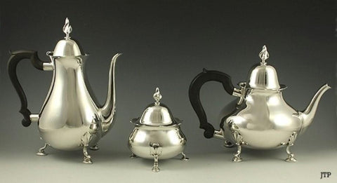 Vintage 3pc Tiffany & Co Heavy Sterling Silver Tea Coffee Set Flame Finials