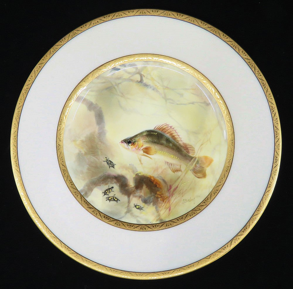 Antique Royal Doulton Tiffany Porcelain Handpainted Bass Fish Cabinet Plate