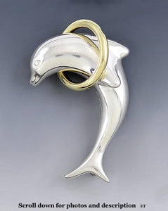 Adorable 18k Gold Sterling Tiffany Co Dolphin Leaping Through Hoop Pin Brooch