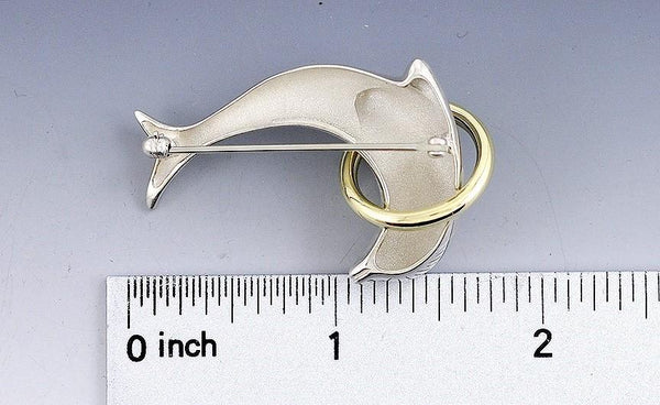 Adorable 18k Gold Sterling Tiffany Co Dolphin Leaping Through Hoop Pin Brooch