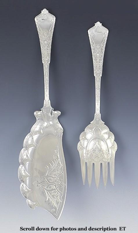 Vintage Tiffany Persian 1872 Sterling Silver Fish Fork Slice Knife Serving Set