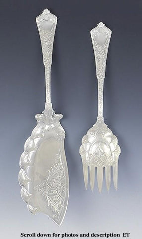 Vintage Tiffany Persian 1872 Sterling Silver Fish Fork Slice Knife Serving Set