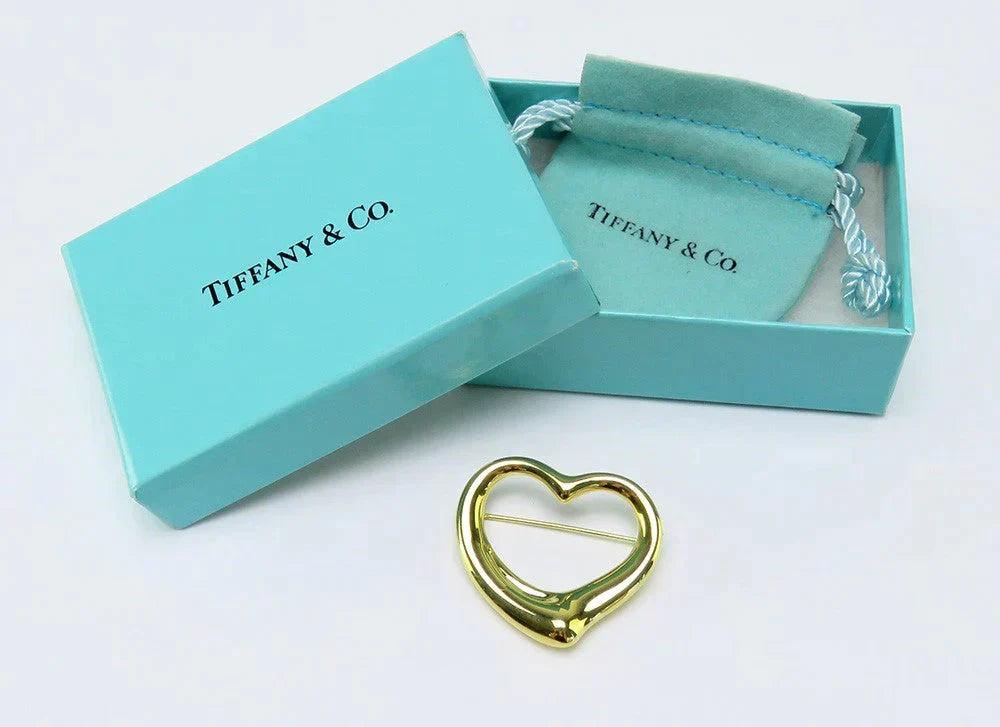 Gleaming Modern Tiffany Co 18k Yellow Gold Open Heart Elsa Peretti Pin