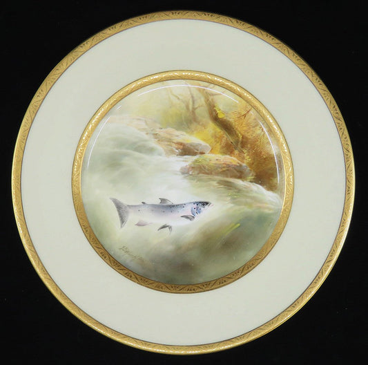 1920s Royal Doulton Tiffany Porcelain Short Headed Salmon Cabinet Plate