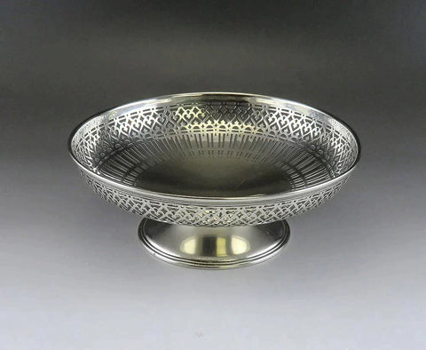 Antique c1920 Tiffany Sterling Silver Pierced Raised Pedestal Dish Bowl Compote