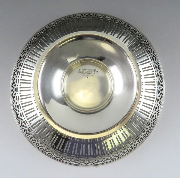 Antique c1920 Tiffany Sterling Silver Pierced Raised Pedestal Dish Bowl Compote