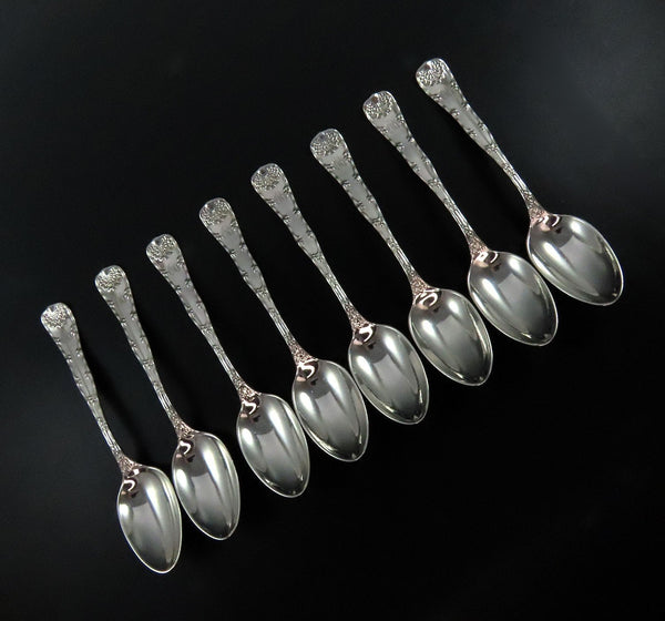 8 Set Fabulous Tiffany Co Wave Edge Sterling Silver Teaspoons 6 1/8"