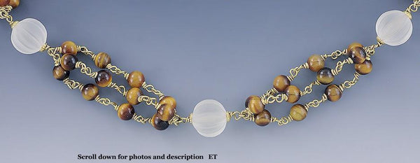 Fabulous Italian 18k Yellow Gold & Tiger Eye Bead Necklace