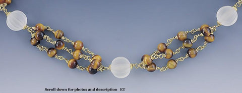 Fabulous Italian 18k Yellow Gold & Tiger Eye Bead Necklace