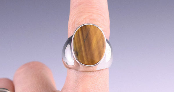 Spanish Sterling Silver Tiger's Eye Wide Band Ring Size 7.25