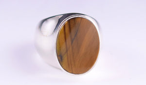 Spanish Sterling Silver Tiger's Eye Wide Band Ring Size 7.25