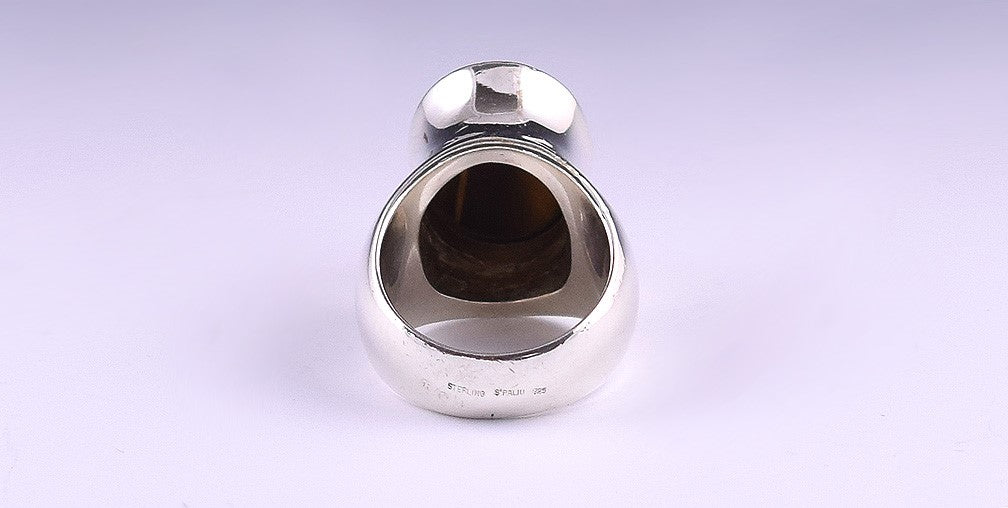 Spanish Sterling Silver Tiger's Eye Wide Band Ring Size 7.25
