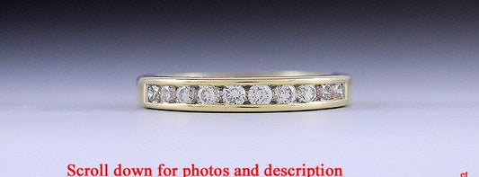 Beautiful 18K Yellow Gold & Sparkling Diamond 10 Stone Anniversary Band Ring