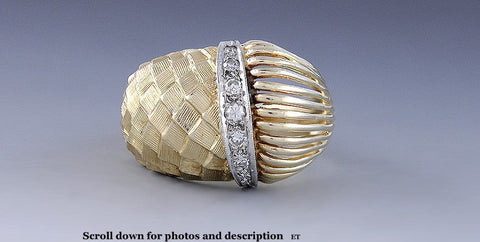 Unique 14K Yellow Gold & Diamond Ring Size 6.5