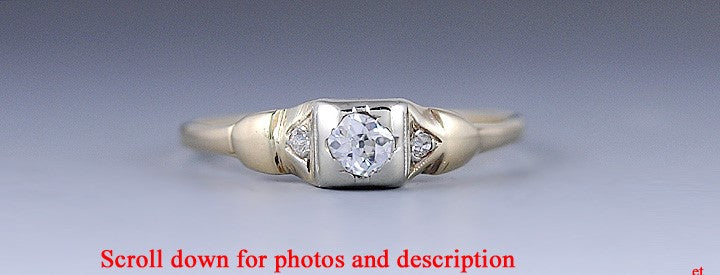 Antique c1900 14K Yellow Gold & Diamond Engagement Ring Size 9.25