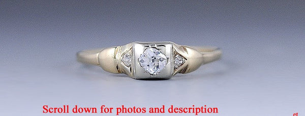 Antique c1900 14K Yellow Gold & Diamond Engagement Ring Size 9.25