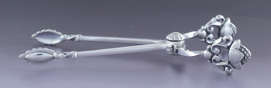 Fine Pair Georg Jensen Sterling Silver Acorn Sugar Nips / Small Tongs