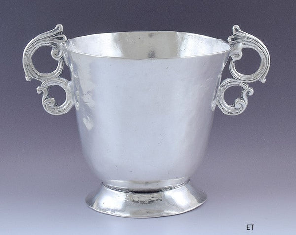 Neat Antique 1750s-1830s Spanish Colonial Silver Double Handle Cup Mug