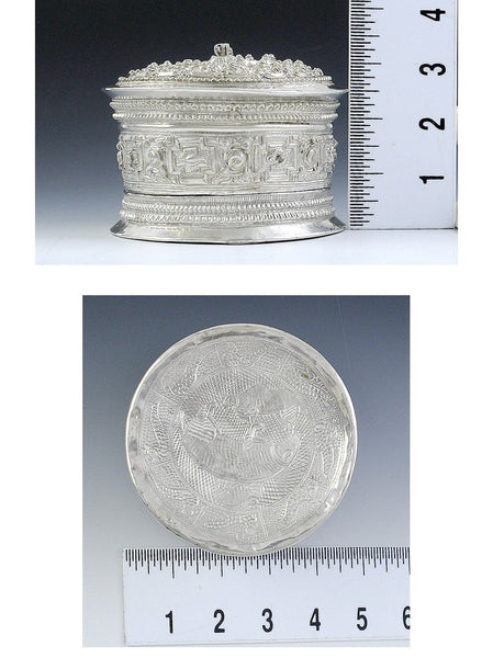 COMPLETELY HAND CHASED c1905 Burma or Southeast Asia SILVER ROUND BOX