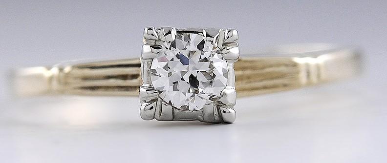 Classy c1930s 14k Gold Diamond Art Deco Solitaire Engagement Ring Size 6.5