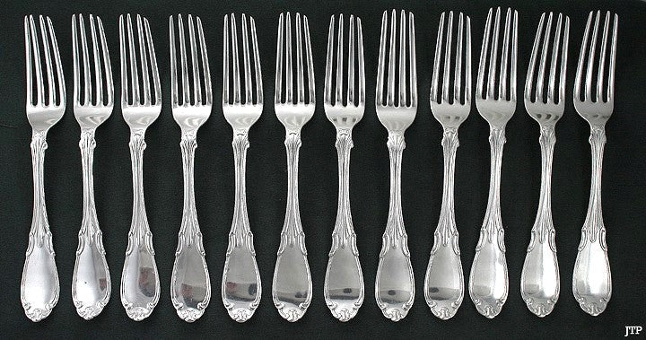 12 American Coin Silver Forks Smith & Chamberlain Mid 1800s