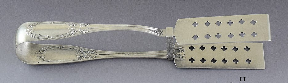 c1850s Rare Albert Coles Coin Silver Jenny Lind Asparagus Server / Tongs