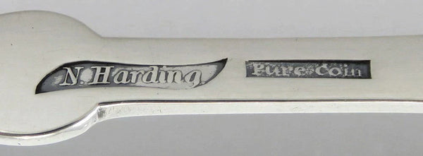 Antique American Coin Silver Newell Harding Boston MA Kings Tongs 6 1/4"