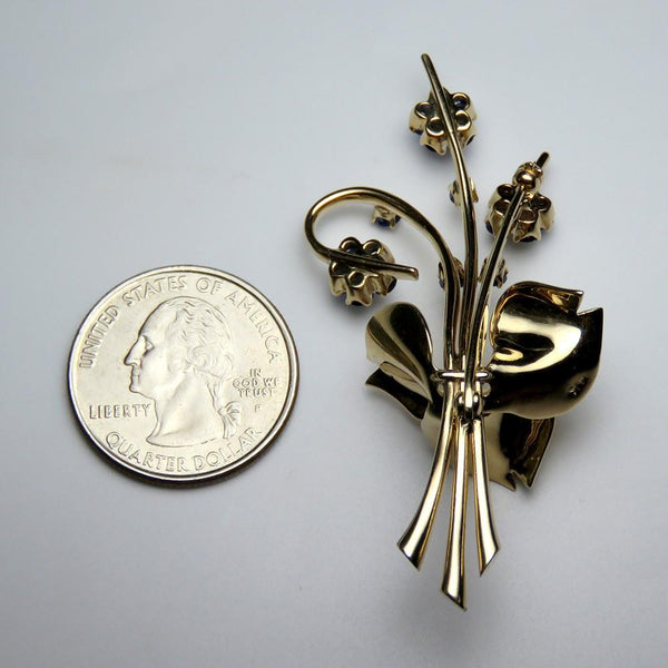 Fabulous Vintage 14k Yellow Gold Diamond and Sapphire Floral Pin