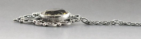 Lovely Genuine Faceted Citrine Sterling Silver Filigree Pendant and Chain