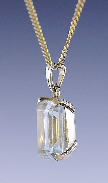 Dazzling Light Blue Topaz Pendant Necklace 14K Yellow Gold Setting and Chain