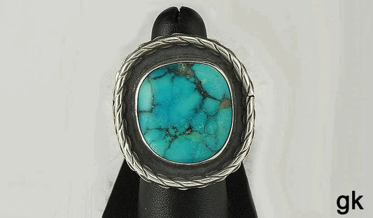 Great Sterling Silver and Genuine Turquoise Ring Size 6.75