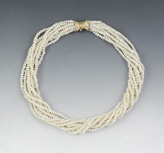 Wonderful 8 Strand Freshwater Pearl 14K Gold Torsade Necklace