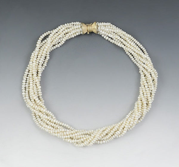 Wonderful 8 Strand Freshwater Pearl 14K Gold Torsade Necklace