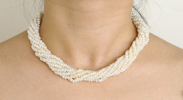 Wonderful 8 Strand Freshwater Pearl 14K Gold Torsade Necklace