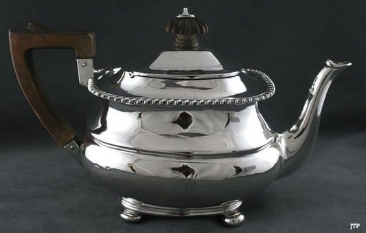 1888 Antique English Victorian Sterling Silver Wood Handle Teapot