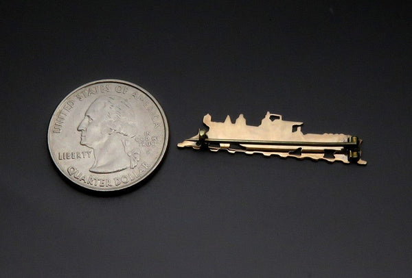 Superb 1850s-70s American 10k Yellow Gold Hand Engraved Custom Made Train Pin