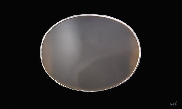 Shining Sterling Silver Oval Pin Set w/ Gray Toned Natural Agate Stone