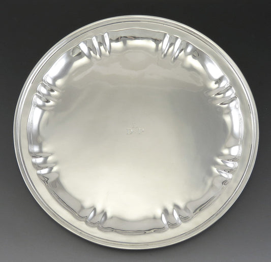Antique c1937 Art Deco Stone Assoc. Sterling Silver Round Platter Tray 10"