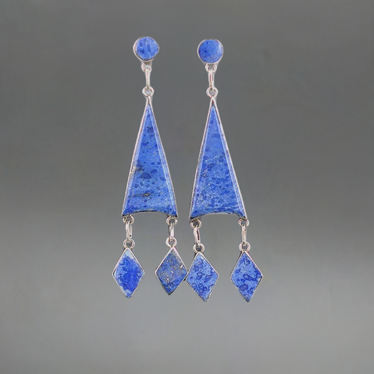 Pretty Geometric .925 Sterling Silver Earrings Lapis Lazuli 10.7 grams