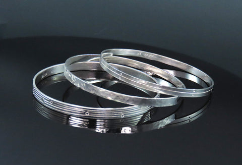 Beautiful Set 3 Sterling Silver Bangle Bracelets 7 3/4 inches