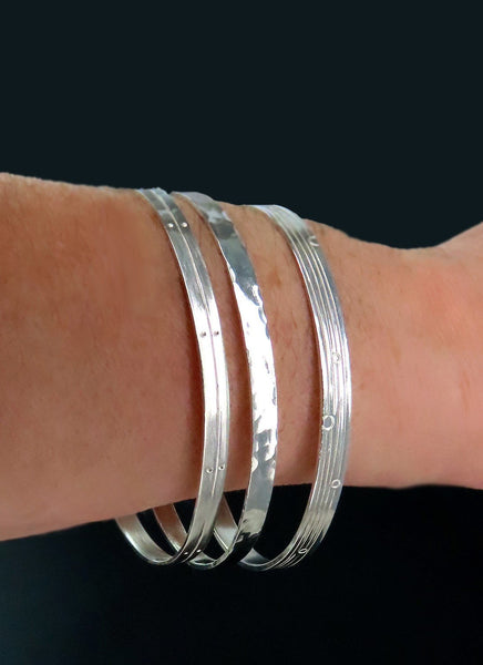 Beautiful Set 3 Sterling Silver Bangle Bracelets 7 3/4 inches