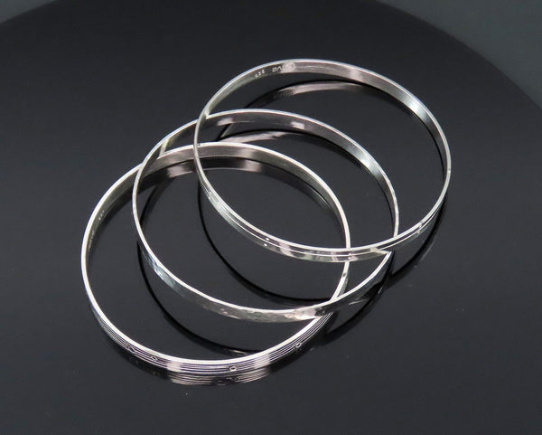 Beautiful Set 3 Sterling Silver Bangle Bracelets 7 3/4 inches