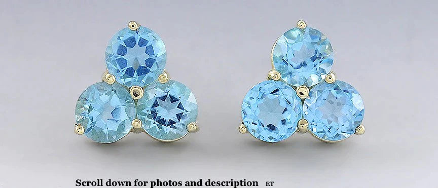Gorgeous Pair 14k Yellow Gold & ~5.22-5.58ct Blue Topaz Stud Earrings