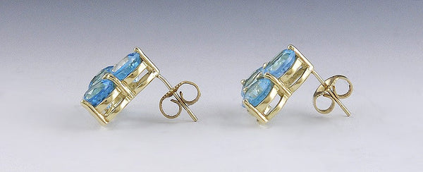 Gorgeous Pair 14k Yellow Gold & ~5.22-5.58ct Blue Topaz Stud Earrings