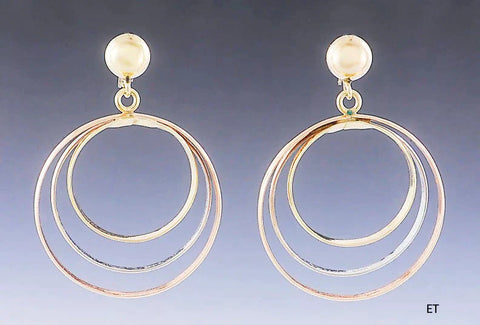Charming Pair 14k Yellow White and Rose Gold Hoop Earrings